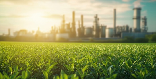 Aides GREEN - chapo.jpeg (lush green field of foliage at the foreground, gently sloping towards a blurred background of a large industrial refinery complex)