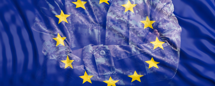 AdobeStock_EU defence°texte riche.jpeg (EU Army. European Union flag and...