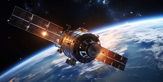 Image 7-Satellite_chapo-AdobeStock_618257176.copy-crop543x275.jpeg (View from ISS station. Blue planets in deep space.)